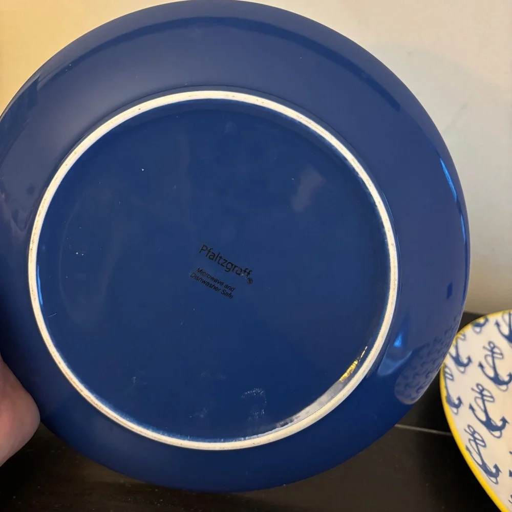 Pfaltzgraff Nautical Anchor Salad Plates | Set of 4 | 8.5 Inch | FLAW-See Pics